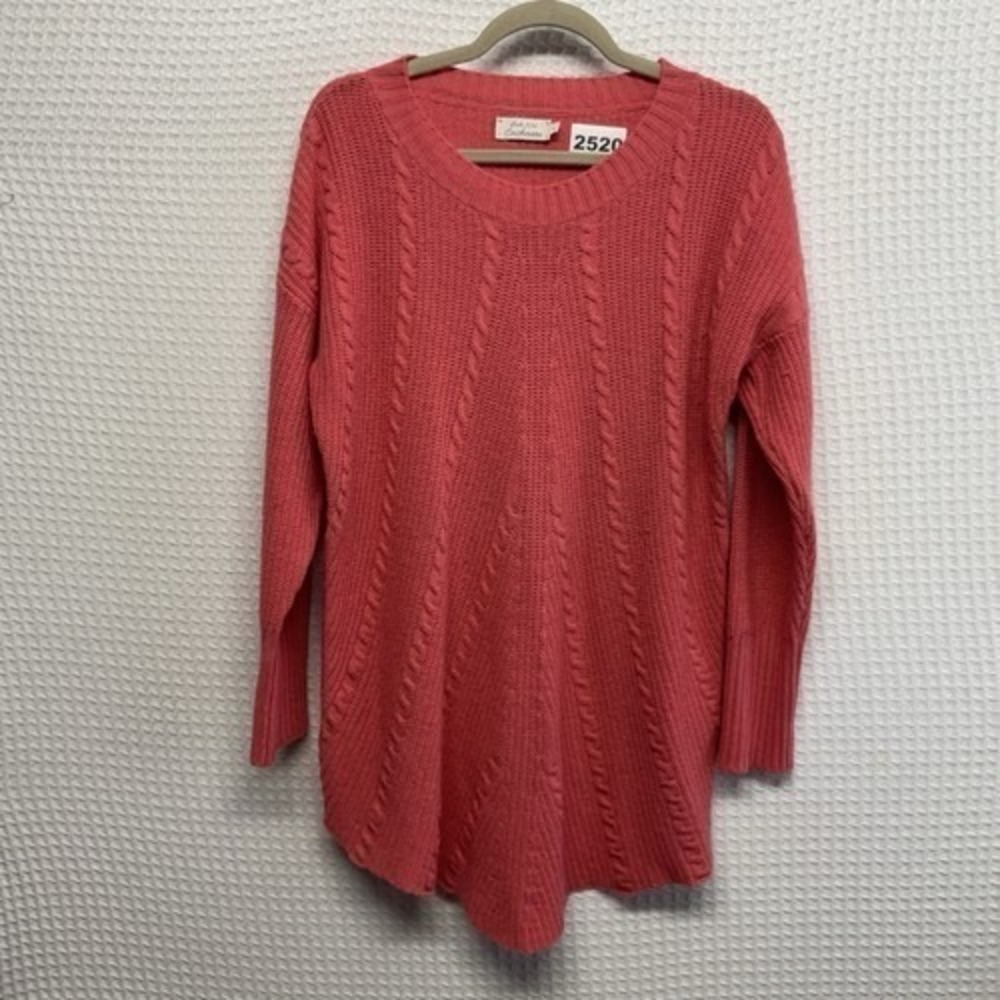 Sala Nai Cashmere Pink/Peachy High Low Cable Knit Sweater Tunic Women L Tunisia